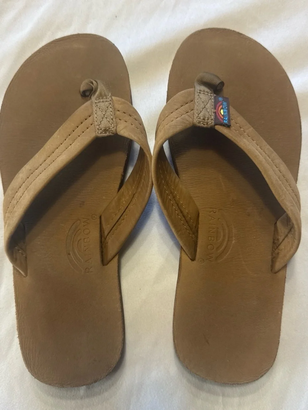 Rainbow Kids Brown Leather Flip Flops with Tan Straps